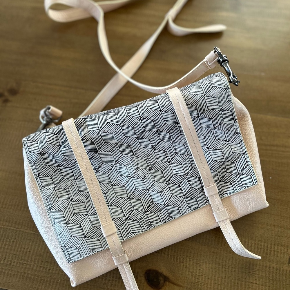 Min & Mon Cream and Black Crossbody Bag with Geometric Design